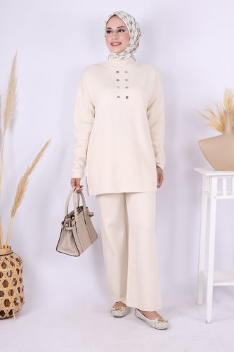 Yarım Balıkçı Önü Düğme Detaylı Takım 1630 Taş - Bym Fashion