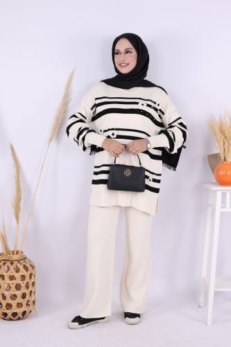 Çizgili Triko Takım 1635 Taş - Bym Fashion