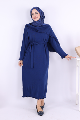 Omuzda Apolet Fırfırlı Triko Elbise 17030 Lacivert - Bym Fashion