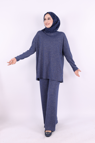 Simli Triko Tunik Pantolon Takım 18197 Lacivert - Bym Fashion