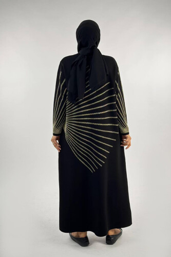 18306 Sim Detay Triko Elbise Siyah-Gold - 2