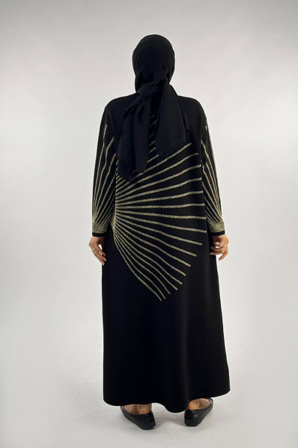 18306 Sim Detay Triko Elbise Siyah-Gold - 2