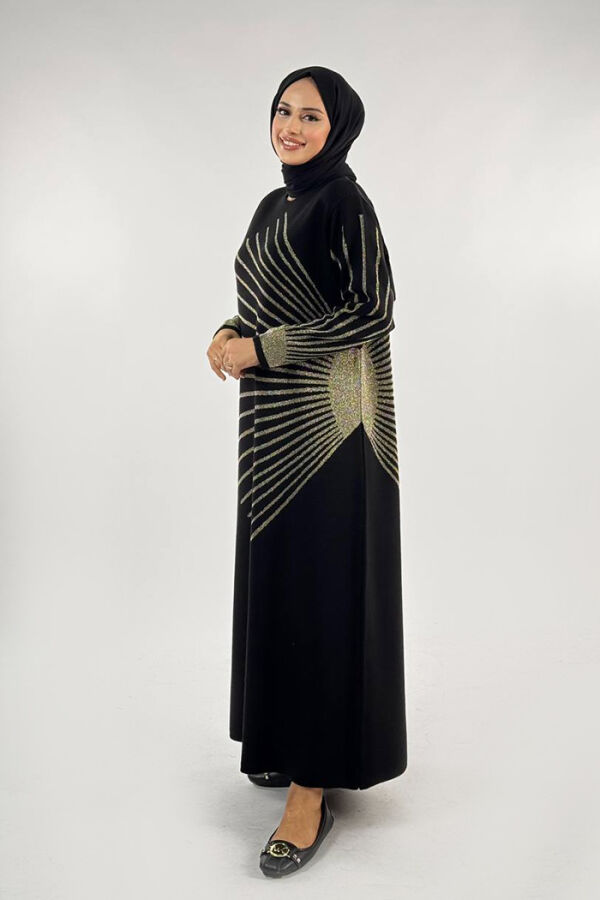 18306 Sim Detay Triko Elbise Siyah-Gold - 3