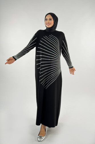 18306 Sim Detay Triko Elbise Siyah-Gümüş - Bym Fashion