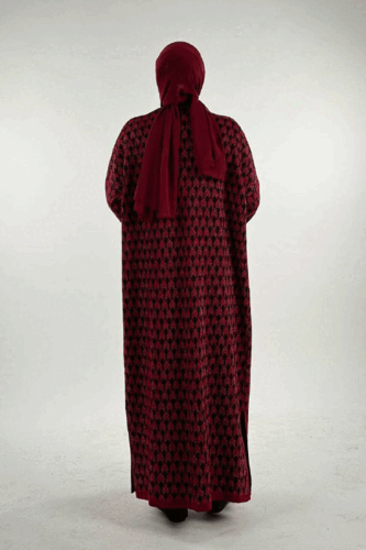 18321 Damla Desen Triko Hırka Bordo - 2