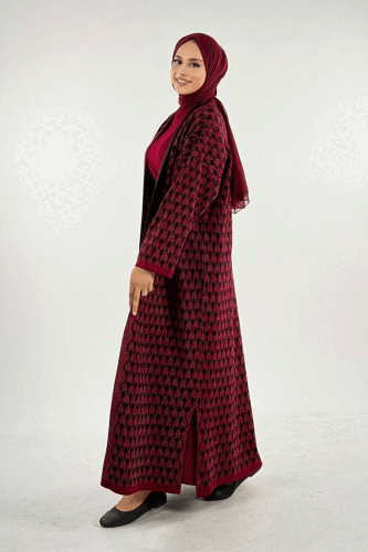 18321 Damla Desen Triko Hırka Bordo - 3