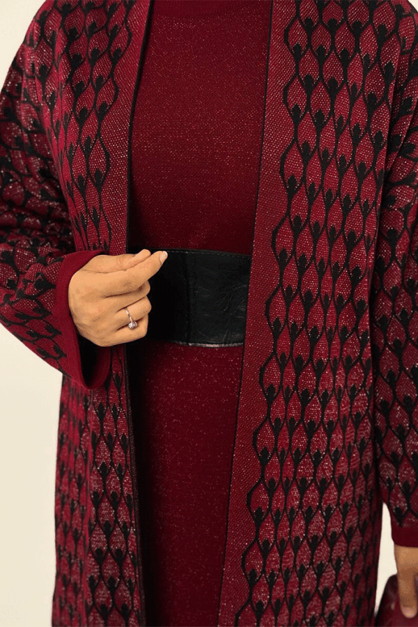 18321 Damla Desen Triko Hırka Bordo - 4