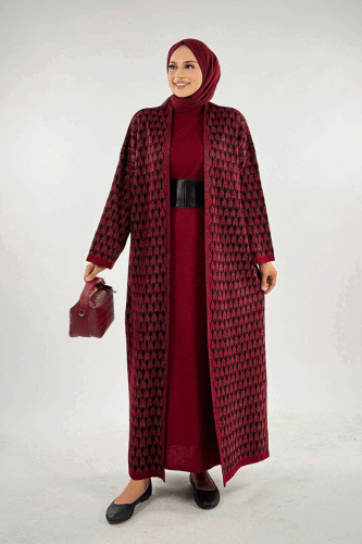 18321 Damla Desen Triko Hırka Bordo 