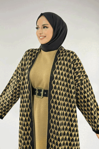 18321 Damla Desen Triko Hırka Siyah - 4