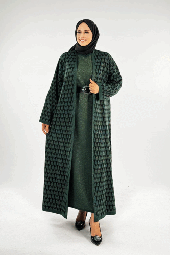 18321 Damla Desen Triko Hırka Zümrüt - Bym Fashion