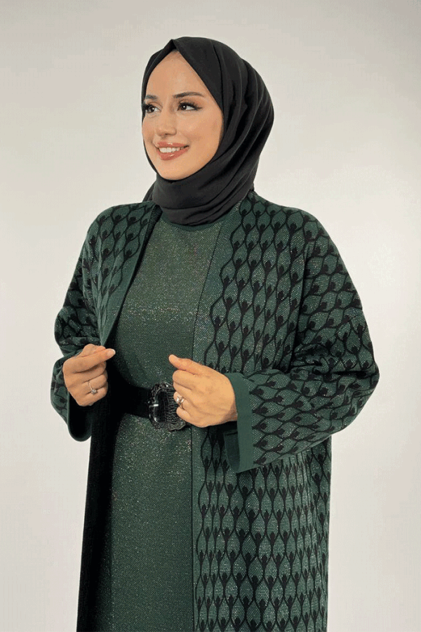 18321 Damla Desen Triko Hırka Zümrüt - 4