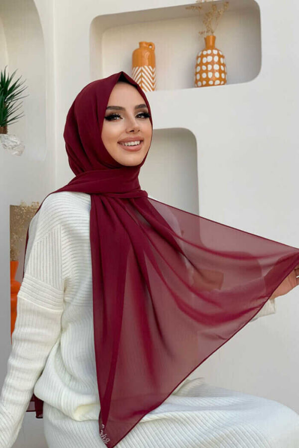 2019 Şifon Şal Bordo - 1