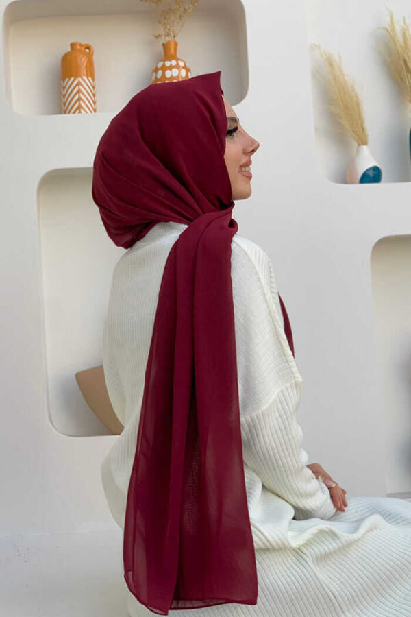 2019 Şifon Şal Bordo - 3