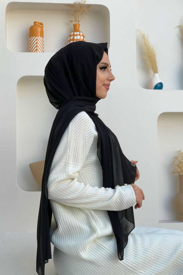 2019 Şifon Şal Siyah - 2