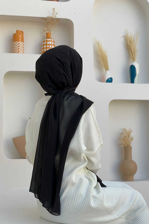 2019 Şifon Şal Siyah - 3