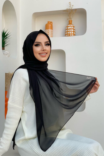 2019 Şifon Şal Siyah 