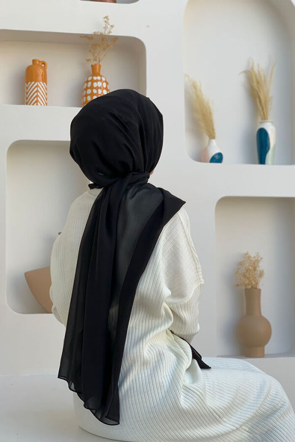 2019 Şifon Şal Siyah - 6