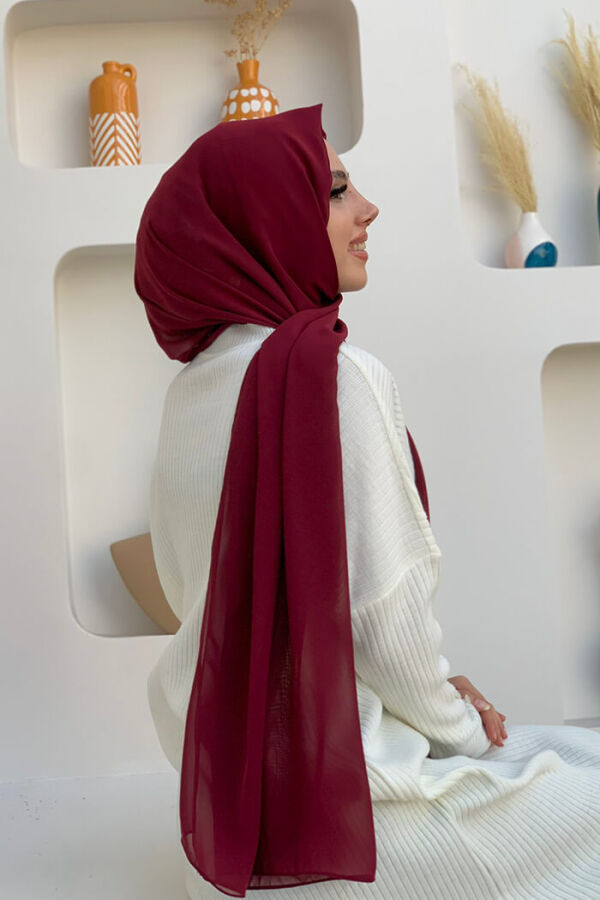 2019 Chiffon Shawl Claret Red - 6