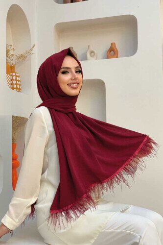 2019 Tüylü Şal Bordo 