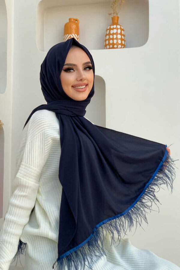 2019 Tüylü Şal Lacivert - 1