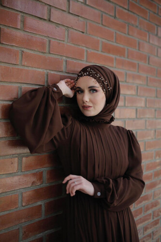 2020 Şifon Şal Kahverengi - Bym Fashion