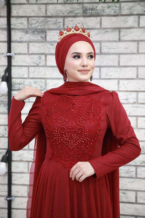 2021 Simli Şal Bordo - 2