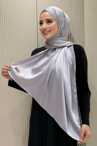 2024 Kobe Saten Şal Gri - Bym Fashion