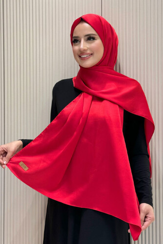 2024 Kobe Saten Şal Kırmızı - Bym Fashion