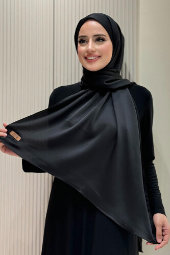 2024 Kobe Saten Şal Siyah - Bym Fashion