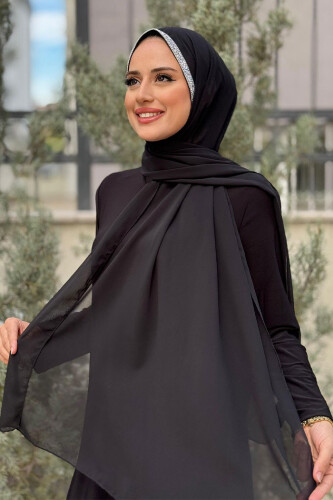 Taş Detaylı Şifon Şal 2026 Siyah - Bym Fashion