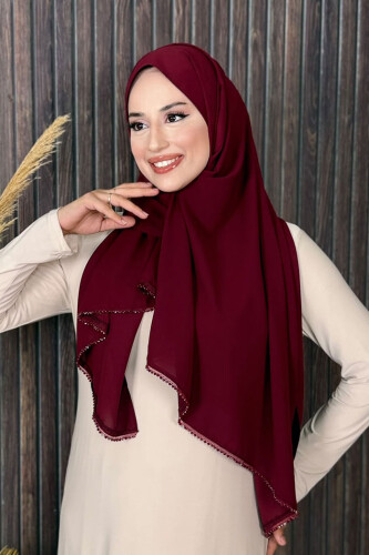 2029 Taşlı Şal Bordo - 2
