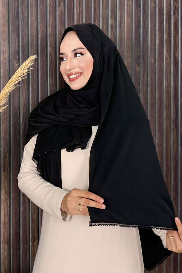 2029 Taşlı Şal Siyah - 1