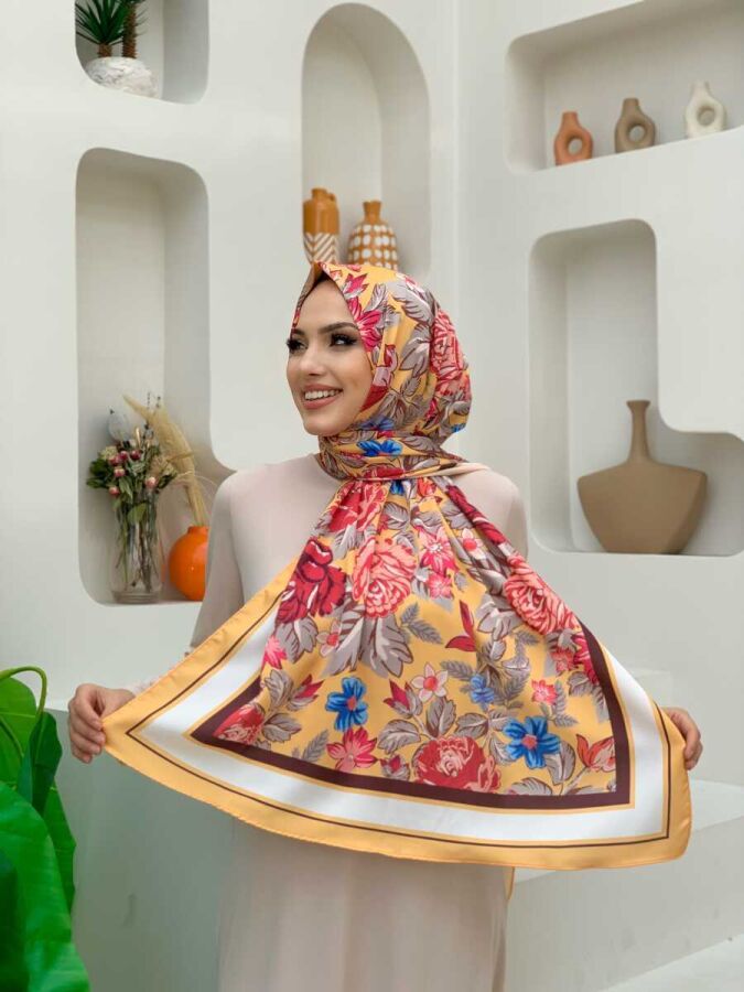 2035 Çiçek Şal Hardal - 2