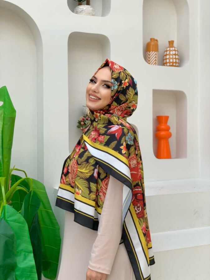 2035 Çiçek Şal Siyah - 3