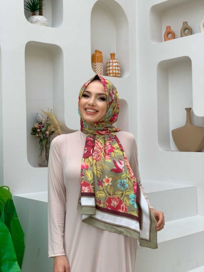 2035 Çiçek Şal Yeşil - 2