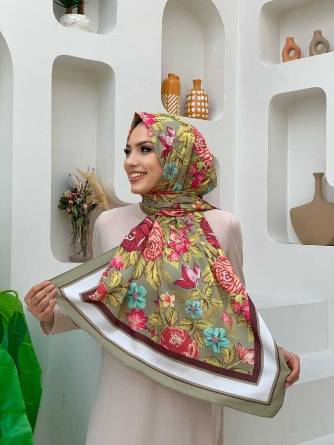 2035 Çiçek Şal Yeşil - 3