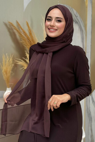2049-1 Tek katlı janjan şal Kahverengi - Bym Fashion