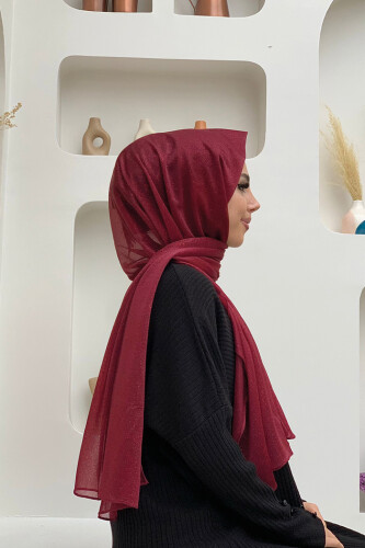 2060 Simli Şal Bordo - Bym Fashion