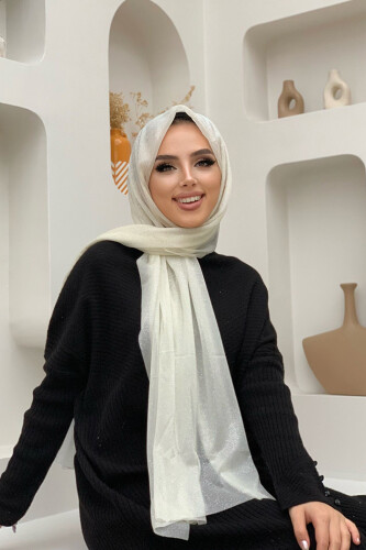 2060 Simli Şal Ekru - Bym Fashion