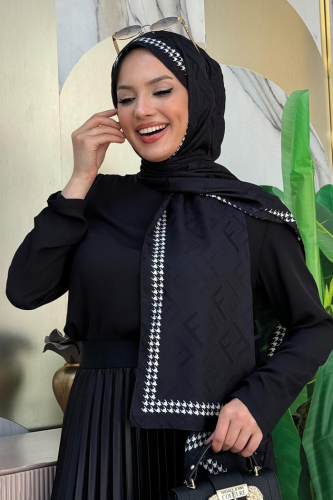 2061 Saten Şal Siyah - Bym Fashion