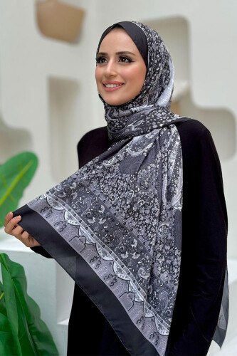 Desenli Pamuk Şal 2065 Antrasit - Bym Fashion