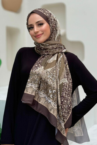 Desenli Pamuk Şal 2065 Haki - Bym Fashion