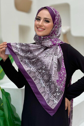 Desenli Pamuk Şal 2065 Mor - Bym Fashion