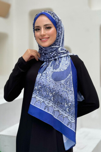 Desenli Pamuk Şal 2065 Saks - Bym Fashion