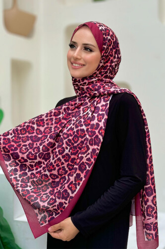 Leopar Desenli Şal 2067 Bordo - Bym Fashion