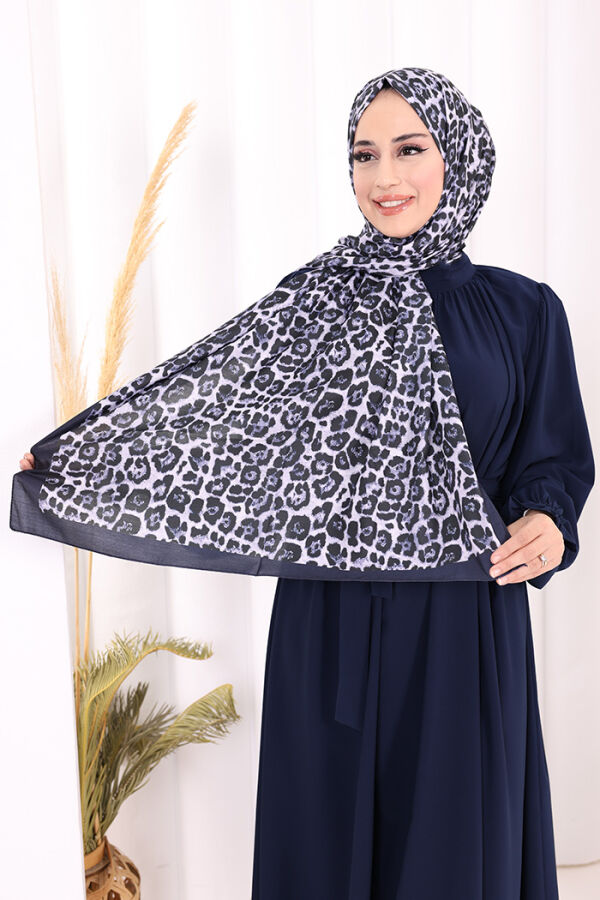 Leopar Desenli Şal 2067 Lacivert - 1