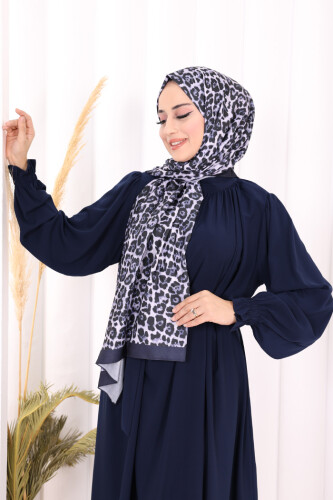 Leopar Desenli Şal 2067 Lacivert - 2