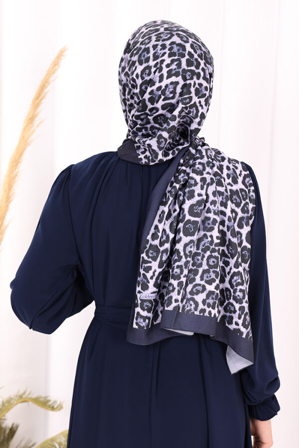 Leopar Desenli Şal 2067 Lacivert - 4