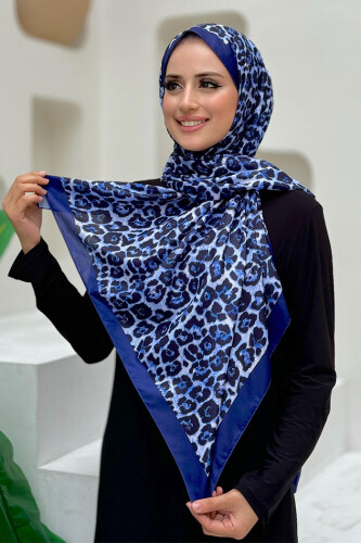 Leopar Desenli Şal 2067 Saks - Bym Fashion