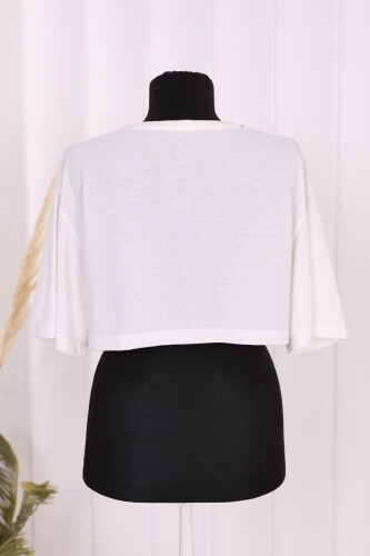 20724  Taşlı crop Tshirt Beyaz - 3